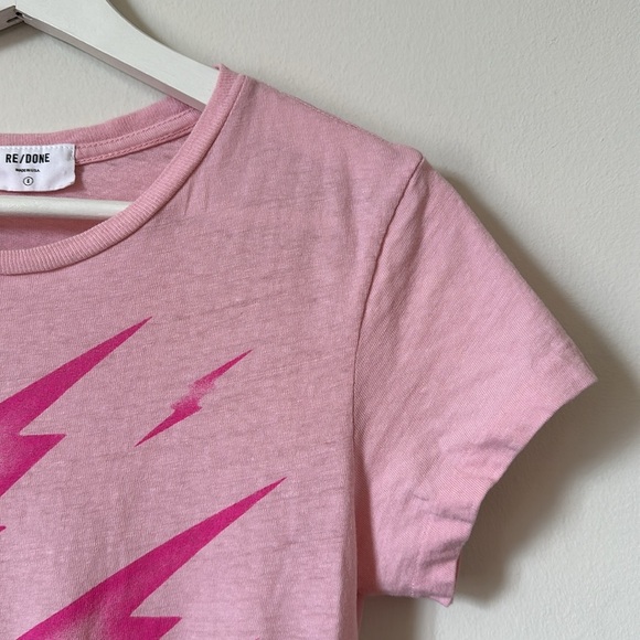 Re/Done Lightning Bolt Pink Graphic Cotton Tee Shirt Size S - Picture 3 of 5